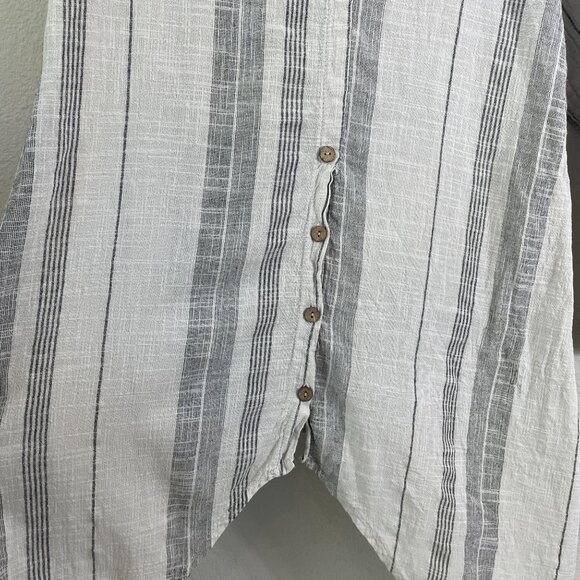 Saga Womens OS Made In Italy 100% Linen Striped Long Shirt Tunic Top Button Back - Picture 12 of 12